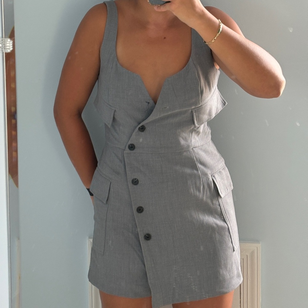 Anthropologie Gray Button-Up Romper